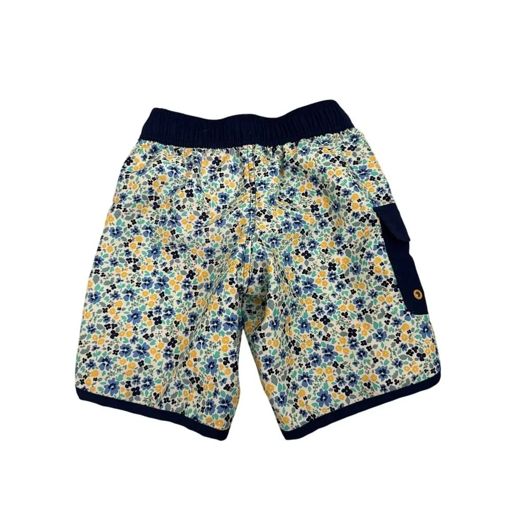 Cat & Jack Blue Yellow Floral Swim Trunks Bathing Suit Size Youth XS 4/5